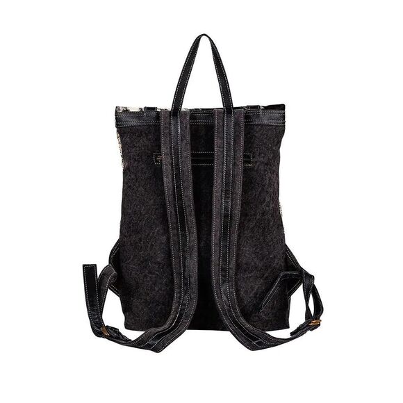Myra Bag Handmade Le Medallion Backpack Upcycled Canvas & Cowhide Leather main image 4